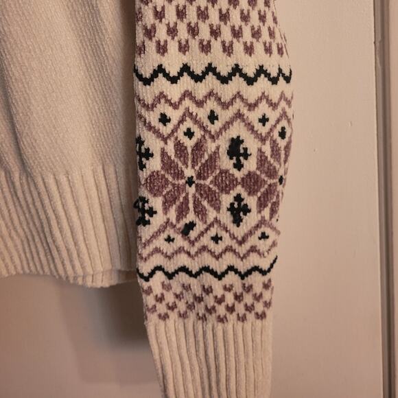 CHRISTIAN SIRIANO Womens Ivory Chenille Mock Neck Sweater L Fair Isle Cozy Luxe - Picture 3 of 7